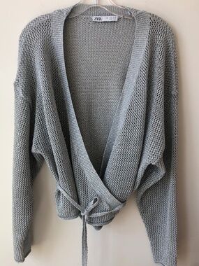Zara - Shimmery Silver Wrap Sweater - Size Small